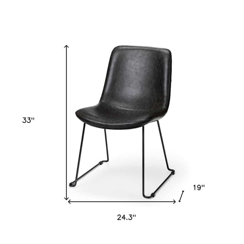 Set of Two Black Upholstered Faux Leather Side Chairs