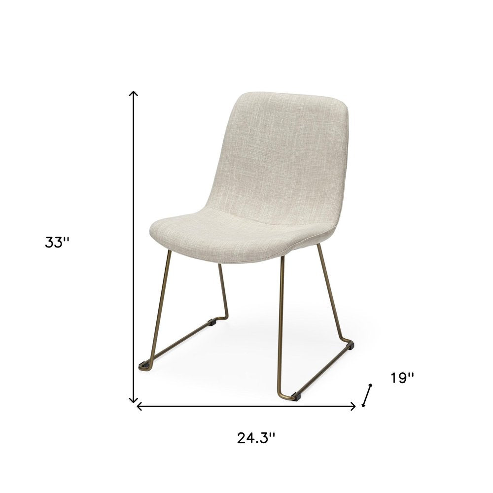 Set of Two Cream and Gold Upholstered Fabric Side Chairs