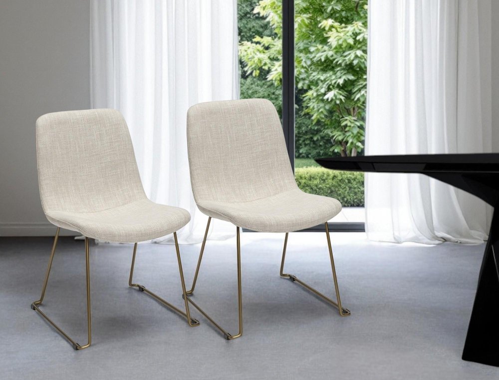 Set of Two Cream and Gold Upholstered Fabric Side Chairs