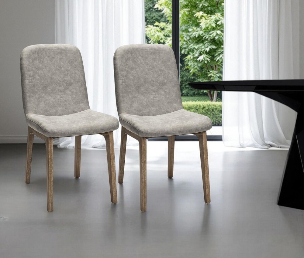 Set of Two Gray and Brown Upholstered Fabric Side Chairs