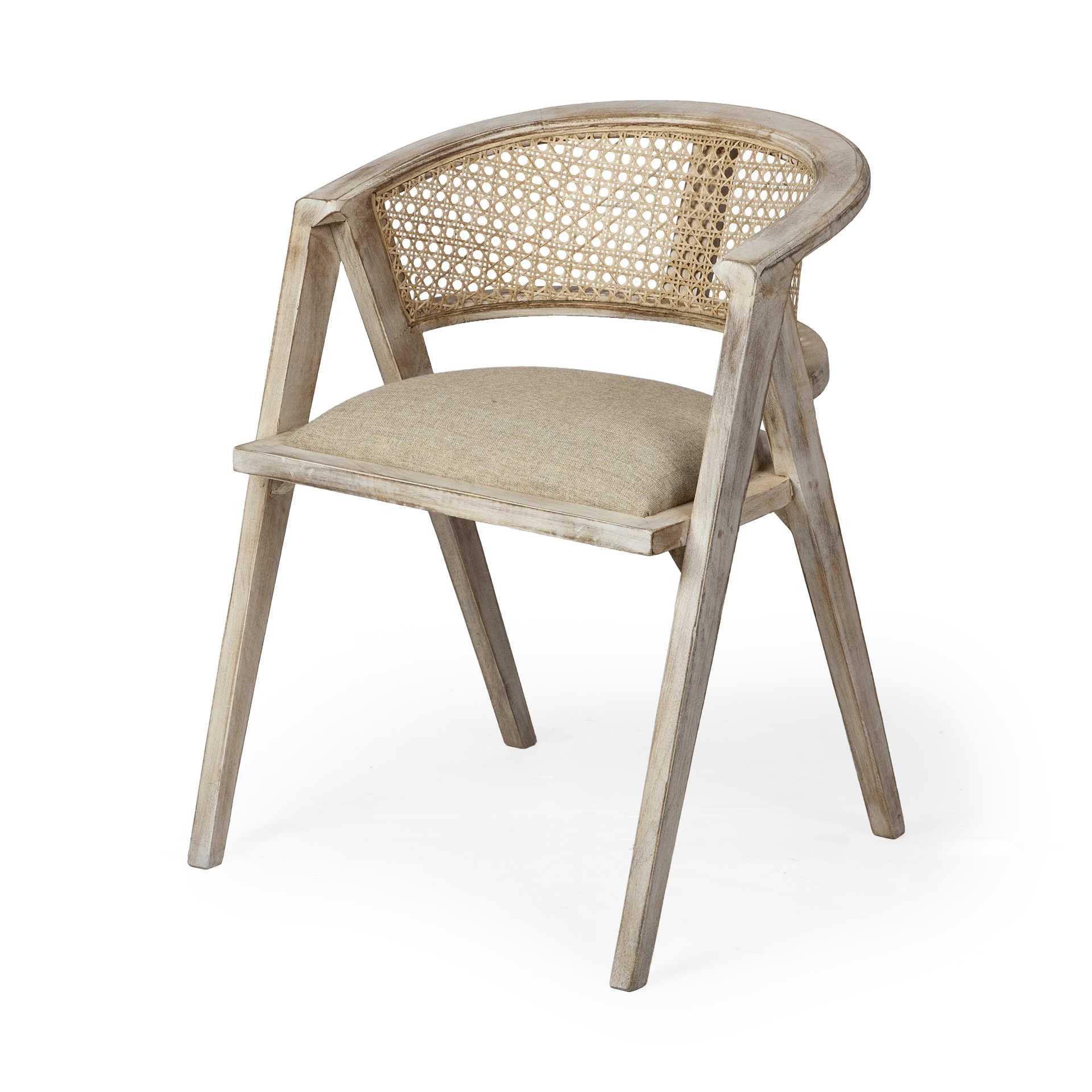 Beige and Gray Upholstered Linen Curved Back Dining Arm Chair