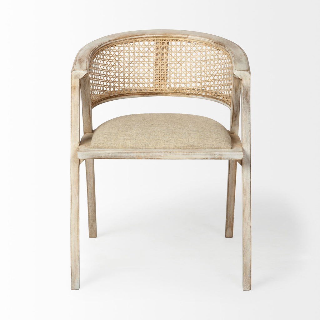 Beige and Gray Upholstered Linen Curved Back Dining Arm Chair