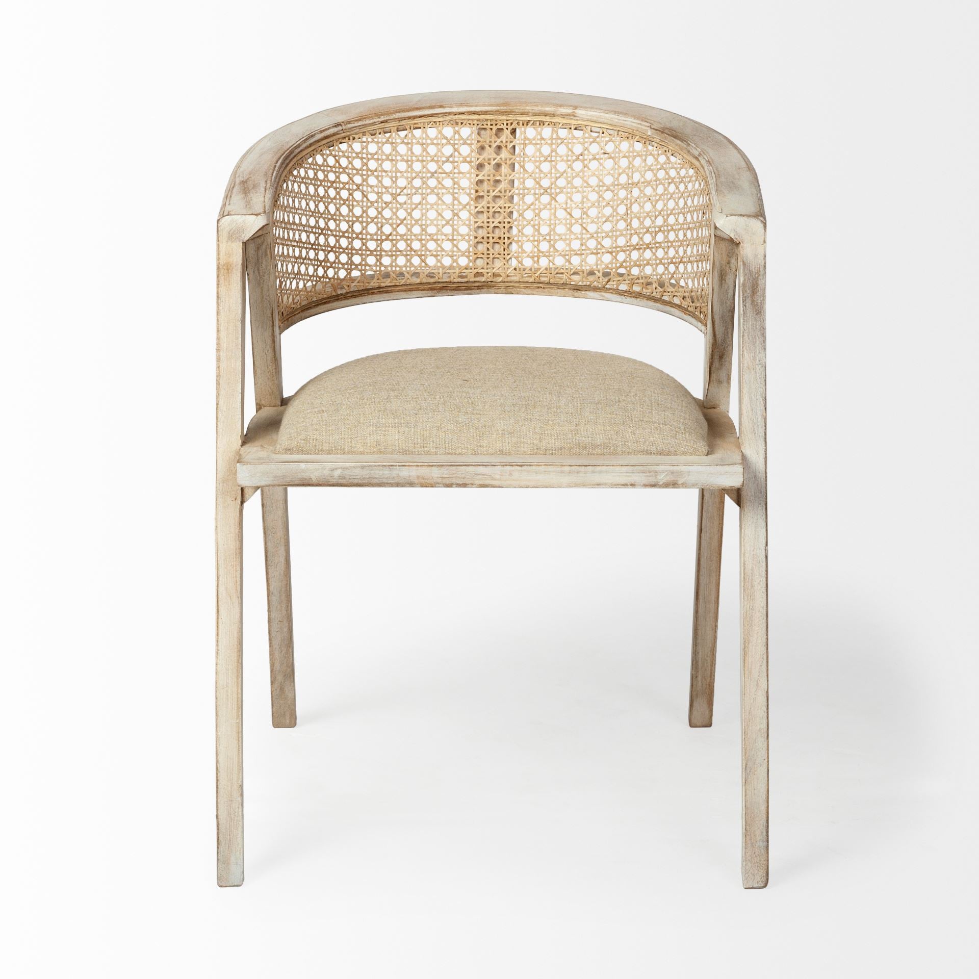 Beige and Gray Upholstered Linen Curved Back Dining Arm Chair