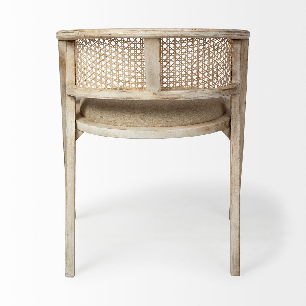 Beige and Gray Upholstered Linen Curved Back Dining Arm Chair
