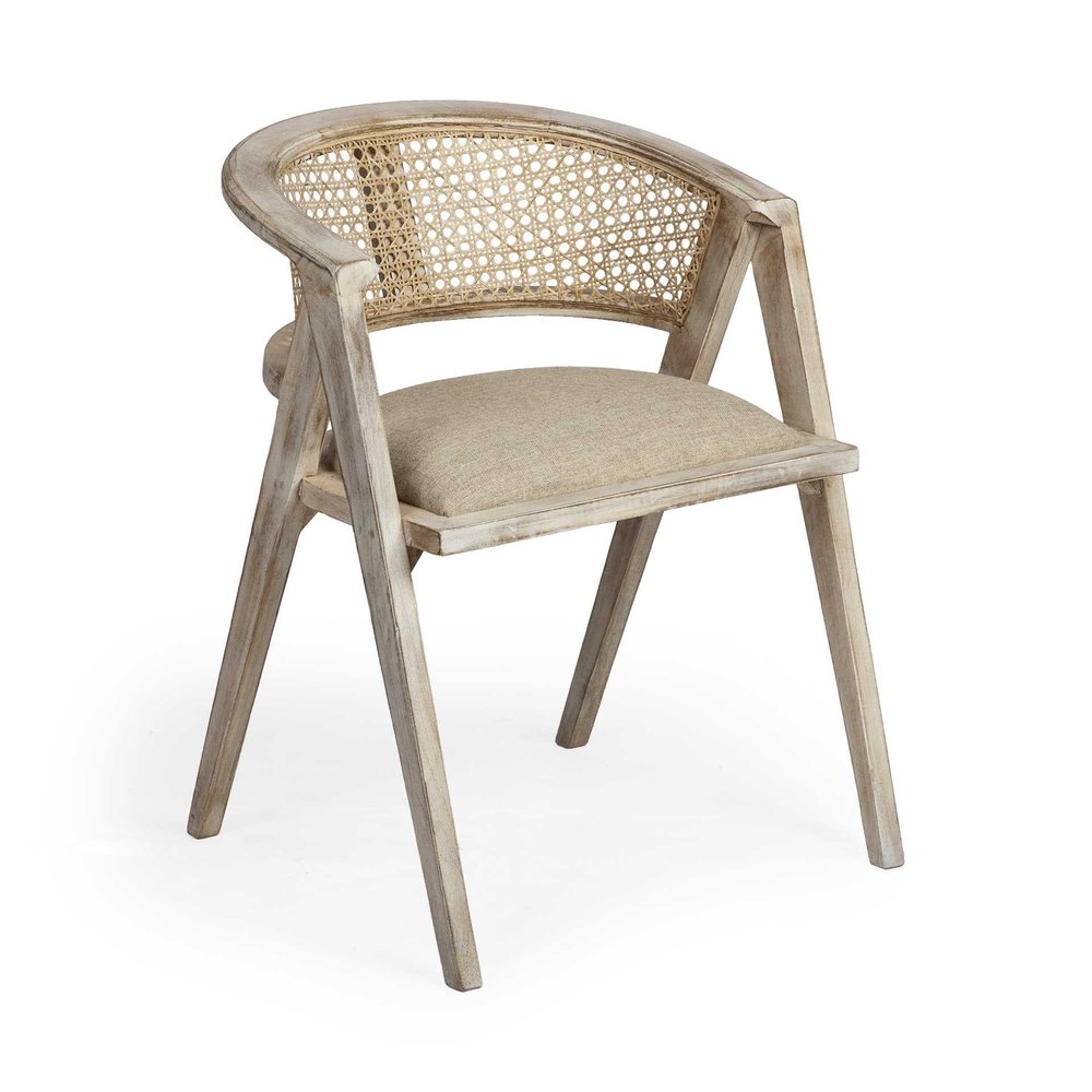 Beige and Gray Upholstered Linen Curved Back Dining Arm Chair