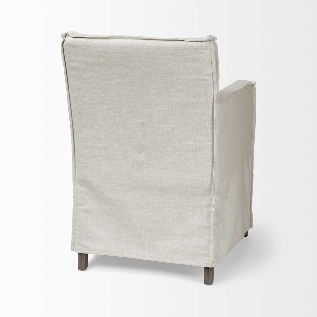 Cream and Brown Slipcovered Upholstered Fabric Dining Arm Chair