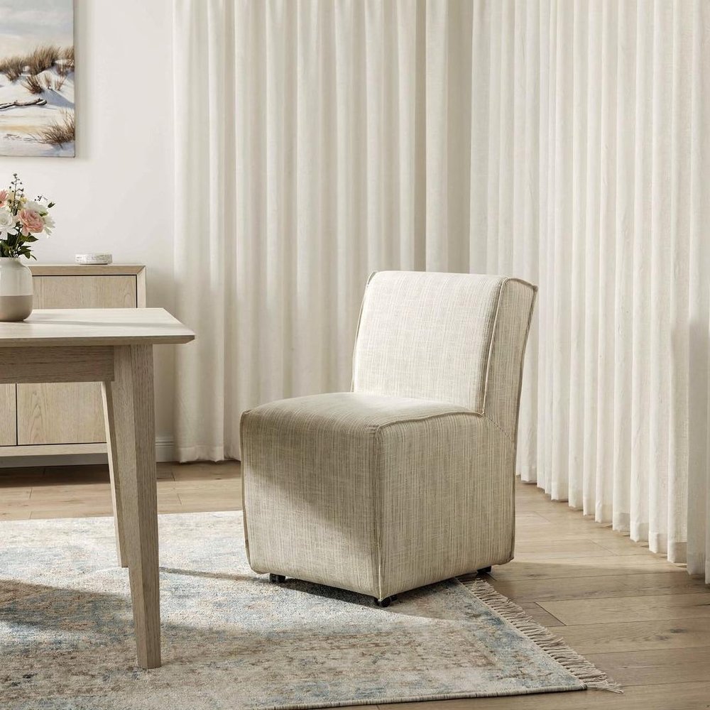 Set of Two Cream Fabric Dining Parsons Chairs