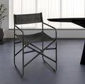 Black Leather Open Back Dining Arm Chair
