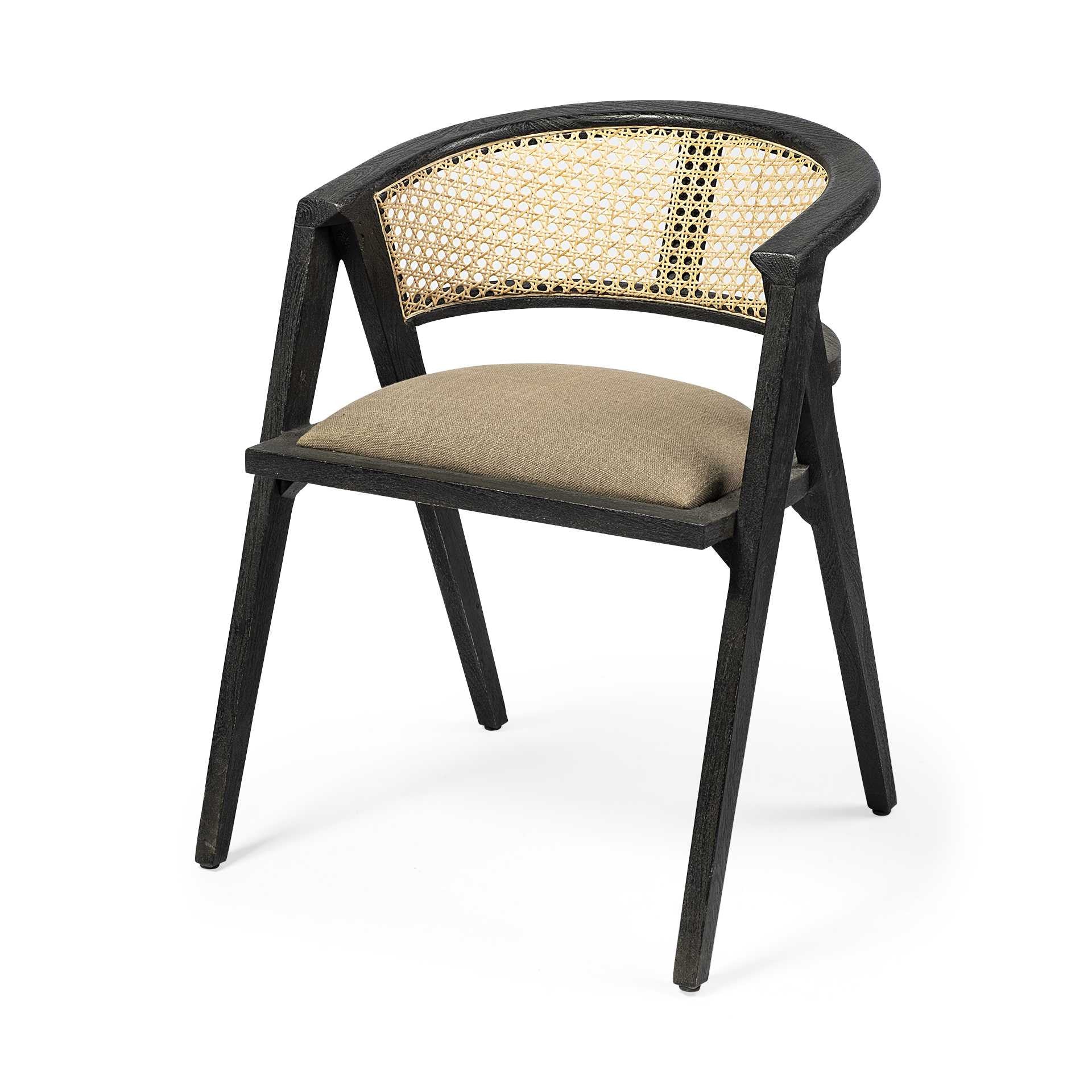 Gray and Black Upholstered Linen Open Back Dining Arm Chair