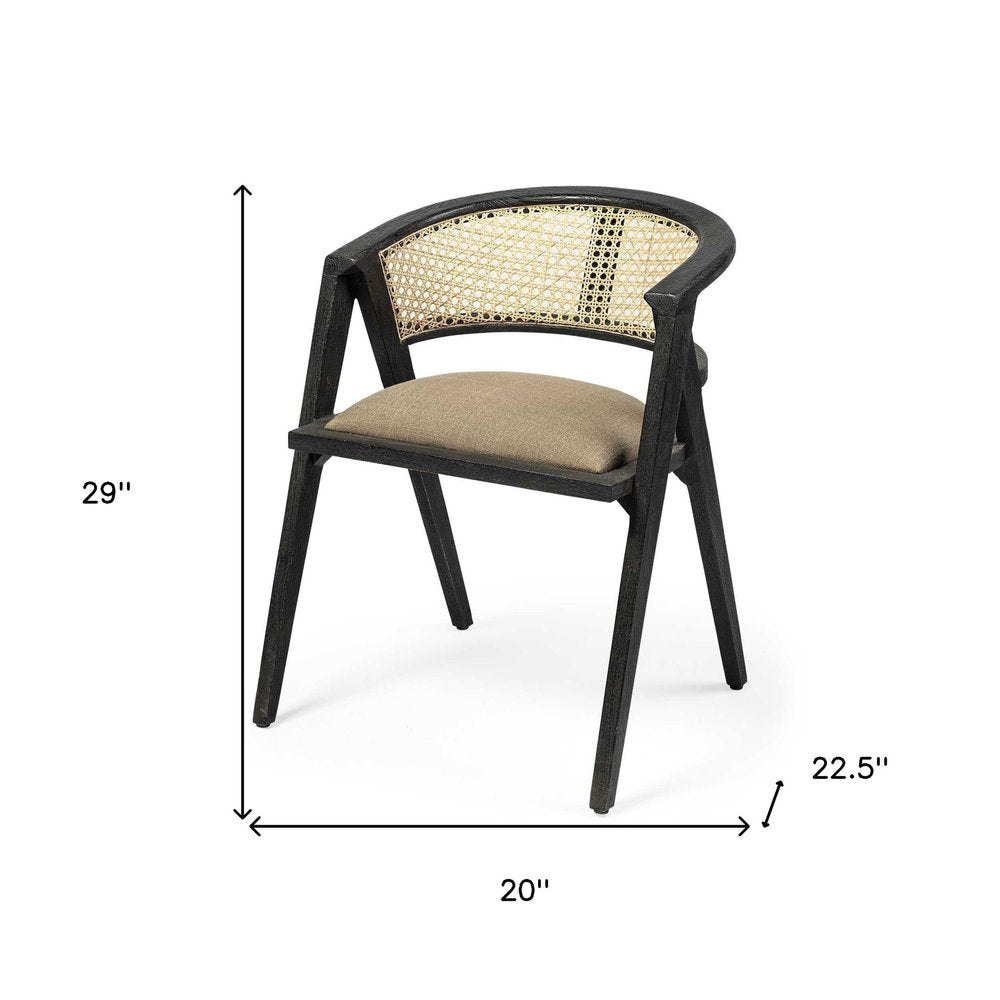 Gray and Black Upholstered Linen Open Back Dining Arm Chair