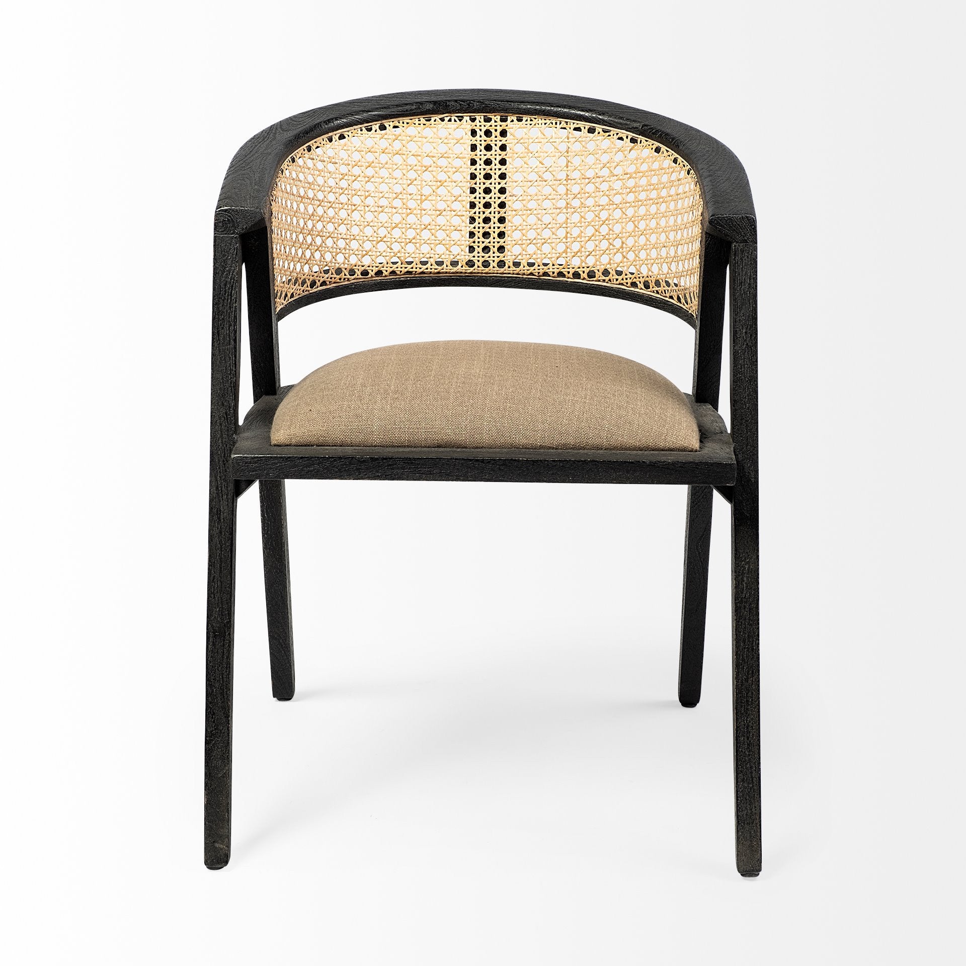 Gray and Black Upholstered Linen Open Back Dining Arm Chair