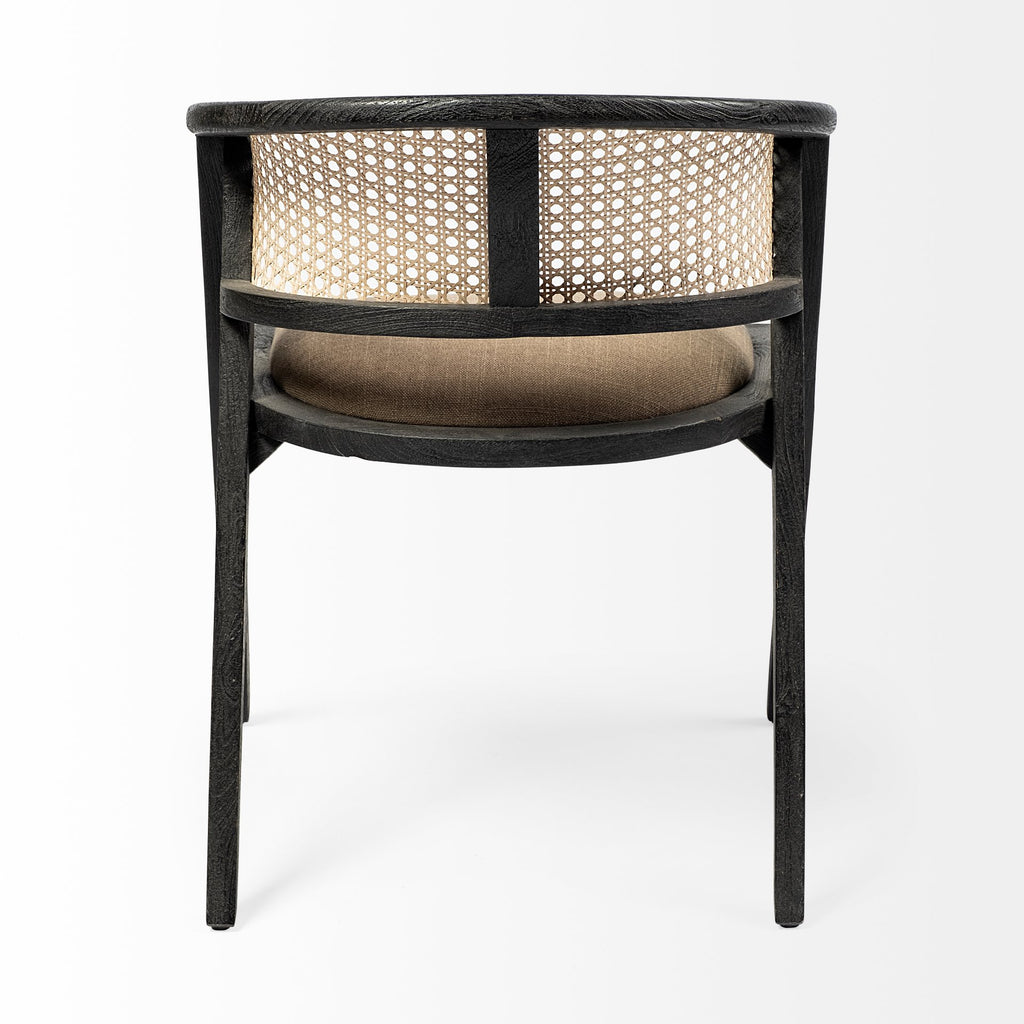 Gray and Black Upholstered Linen Open Back Dining Arm Chair