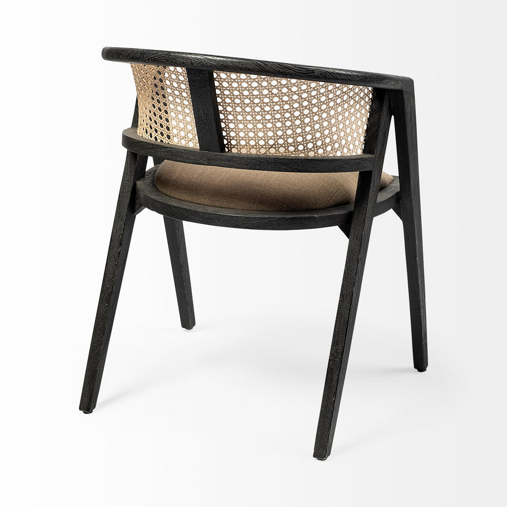 Gray and Black Upholstered Linen Open Back Dining Arm Chair