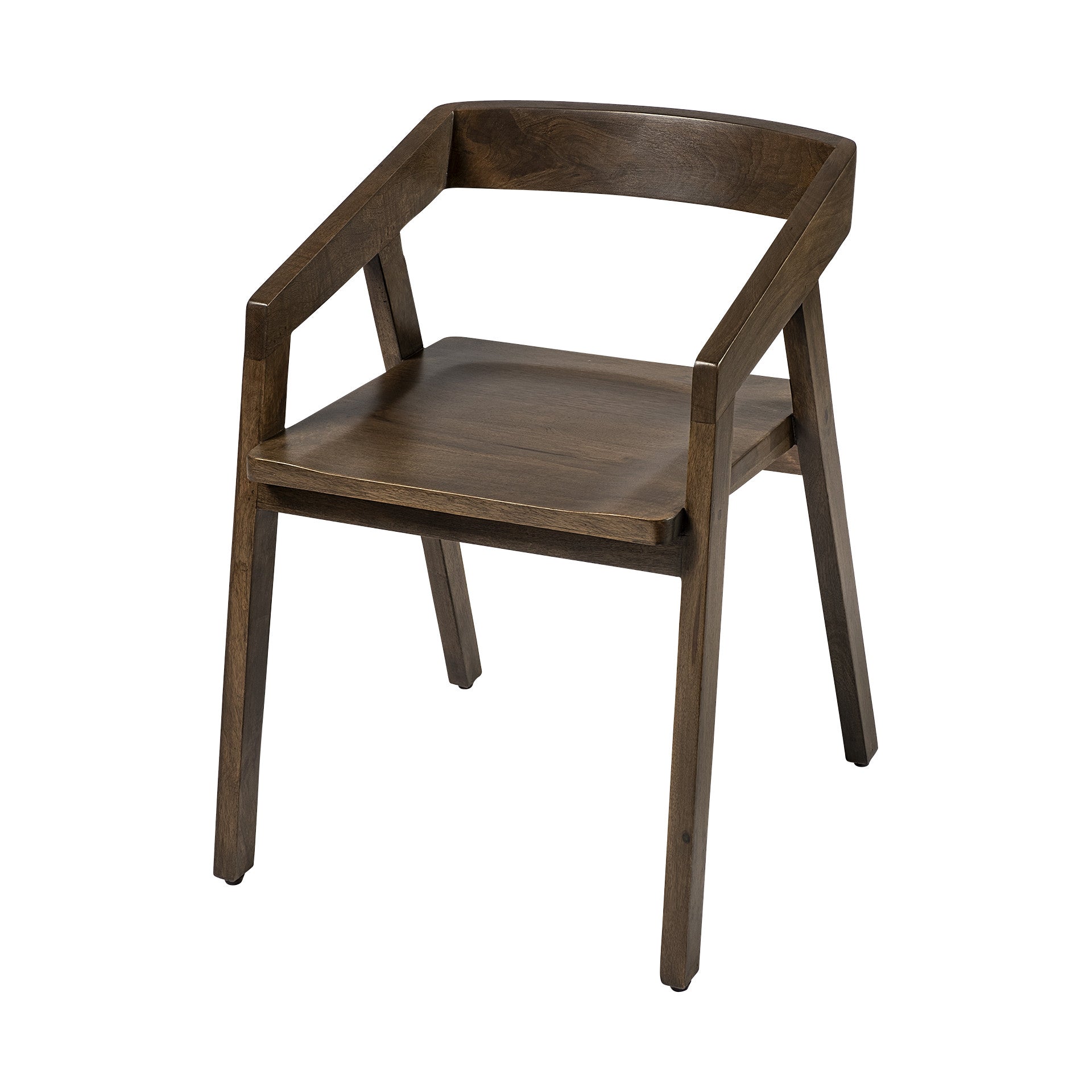 Set of Two Brown Wood Open Back Arm Chairs