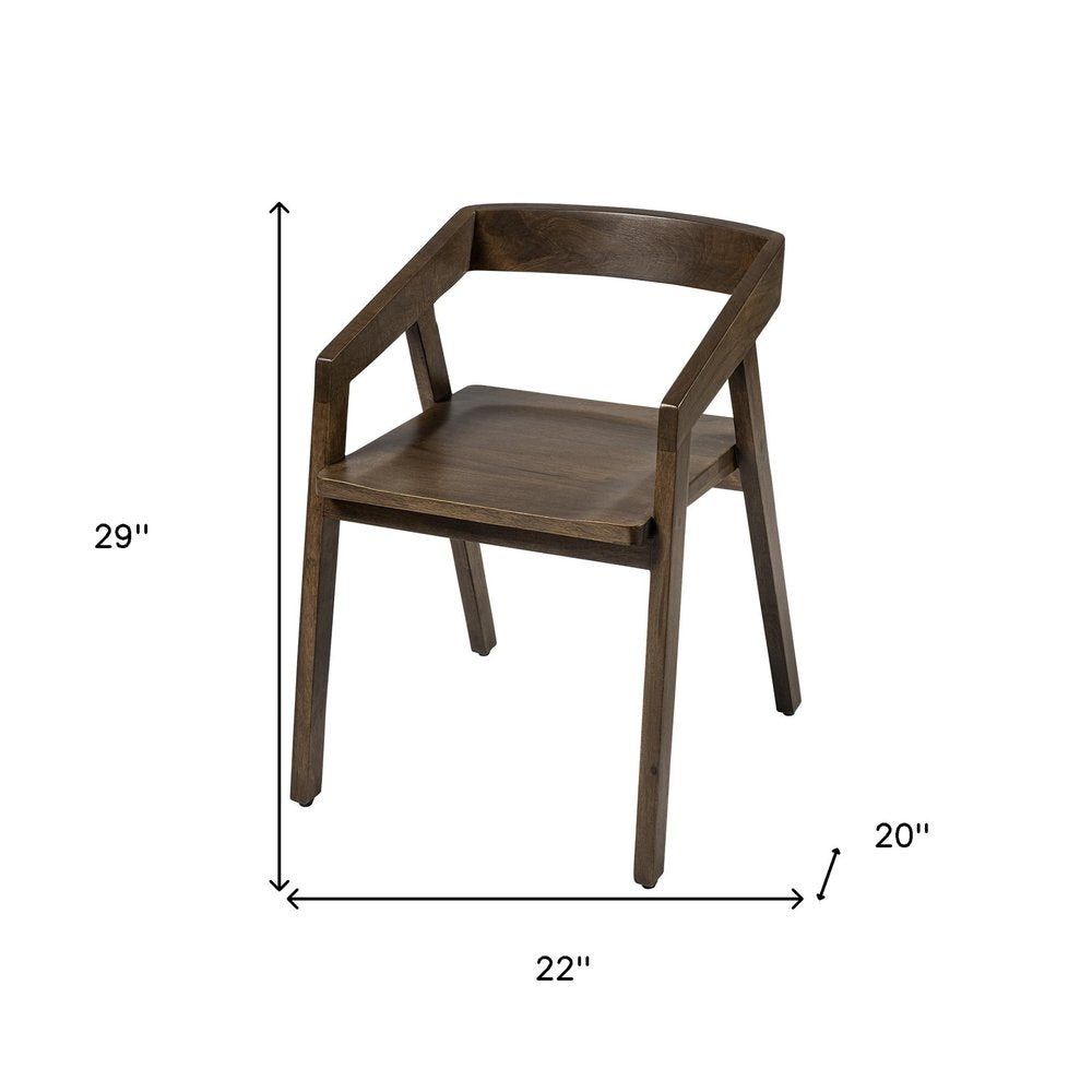 Set of Two Brown Wood Open Back Arm Chairs