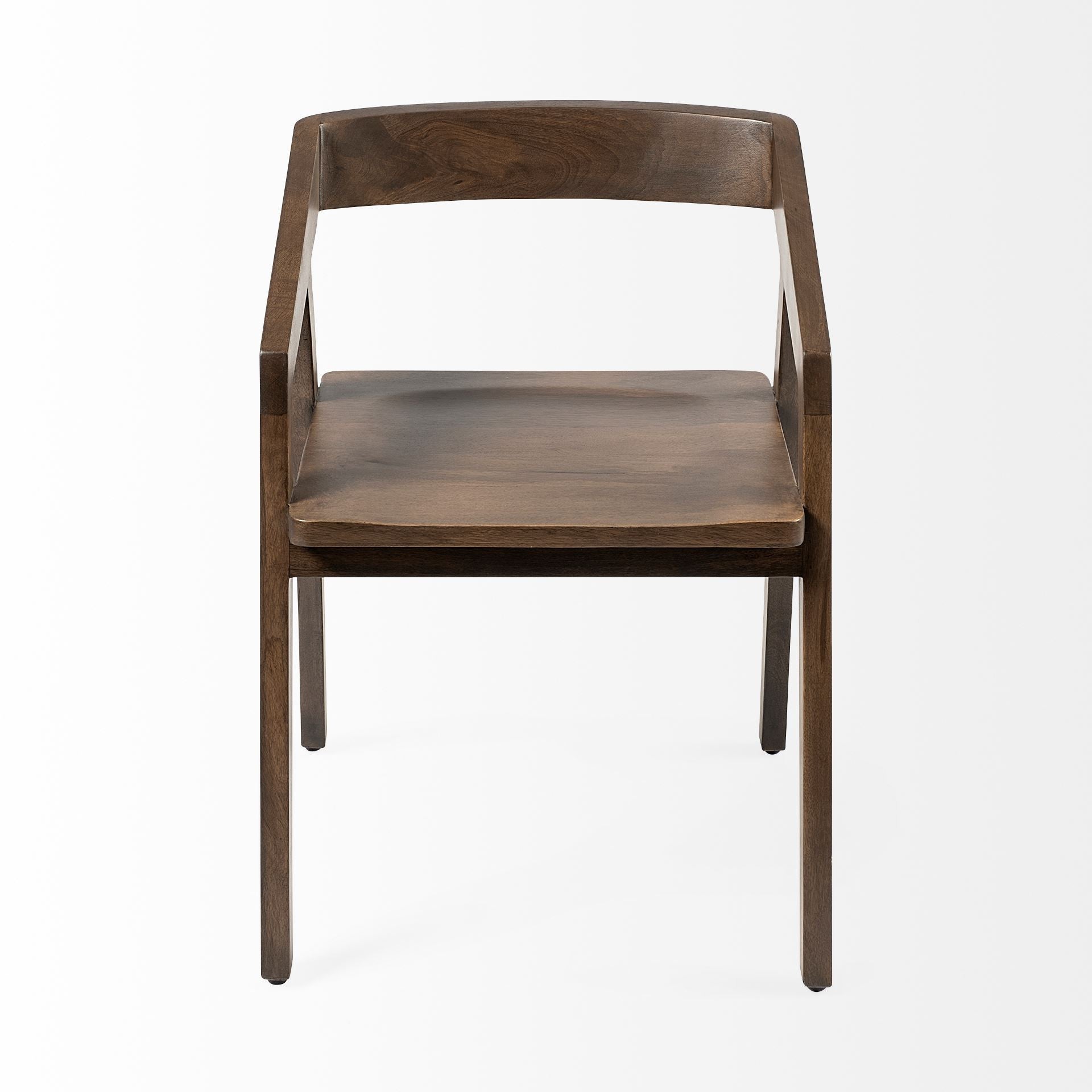 Set of Two Brown Wood Open Back Arm Chairs