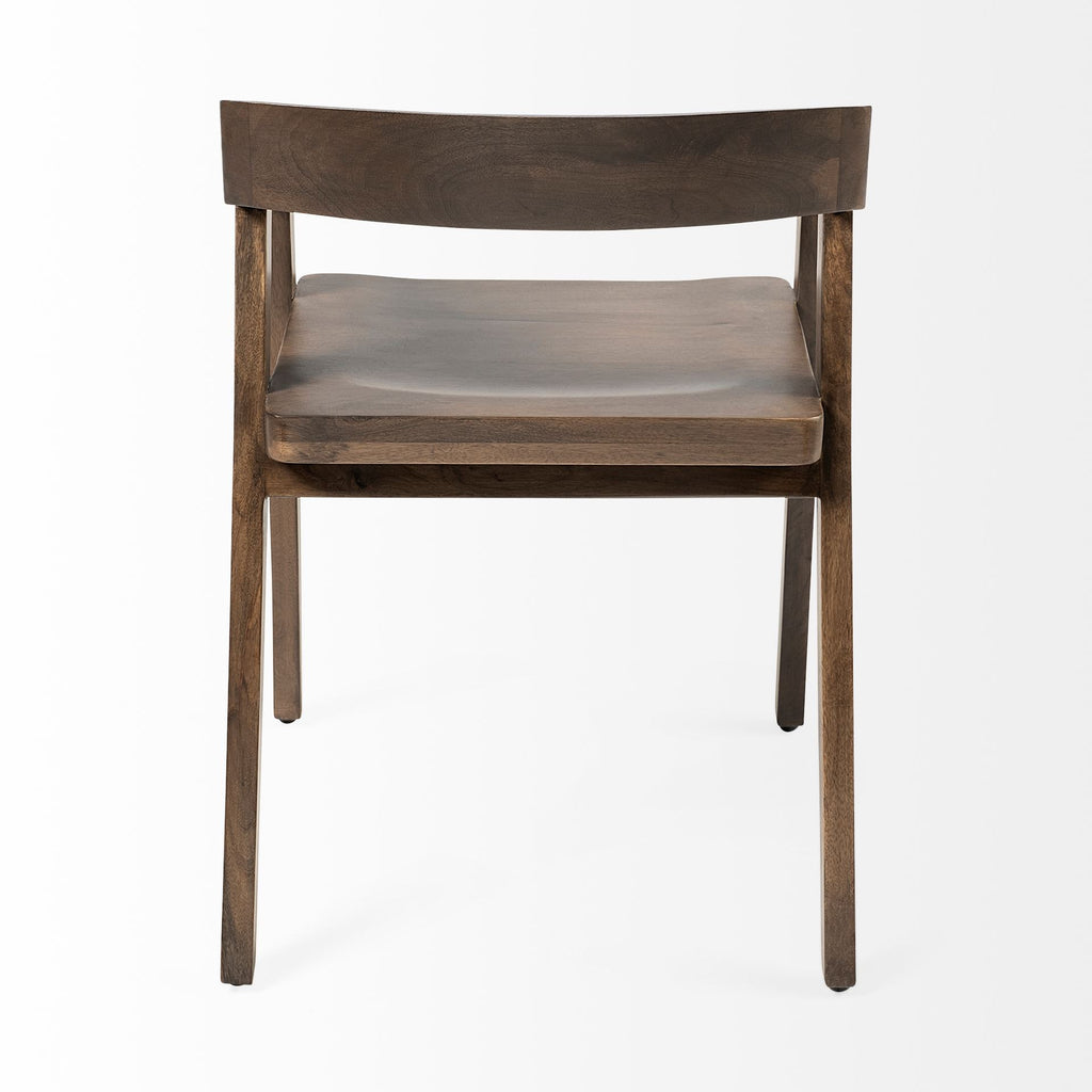 Set of Two Brown Wood Open Back Arm Chairs