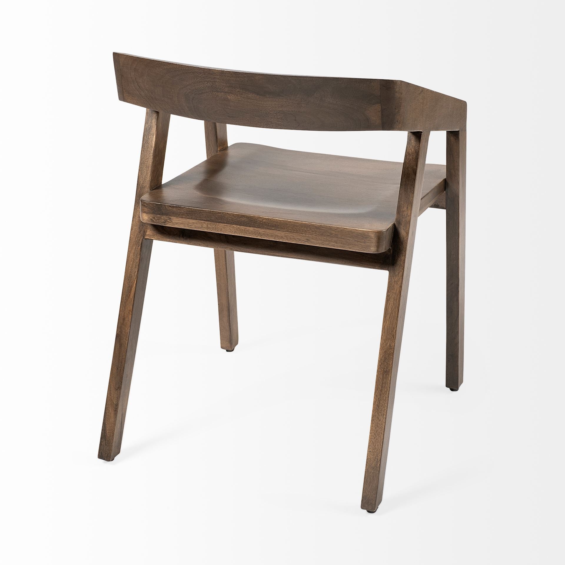Set of Two Brown Wood Open Back Arm Chairs