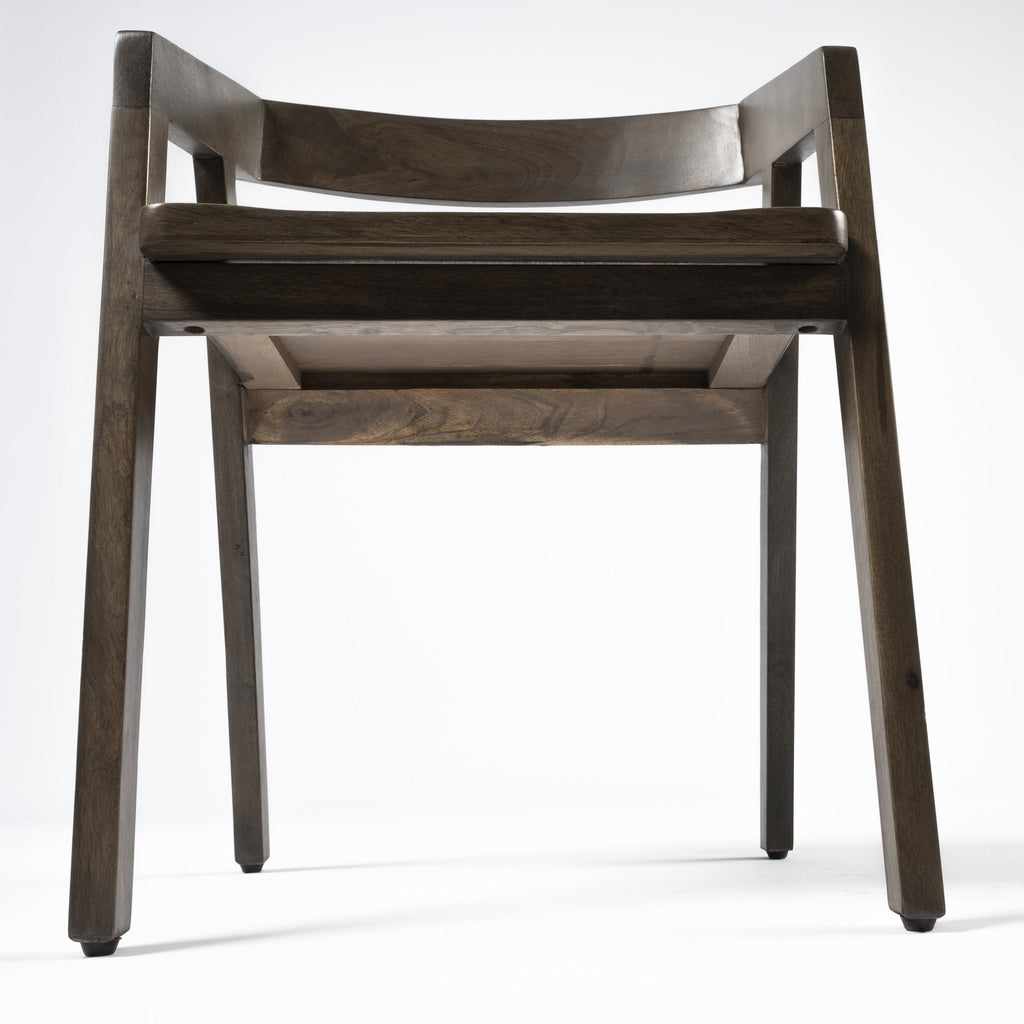 Set of Two Brown Wood Open Back Arm Chairs
