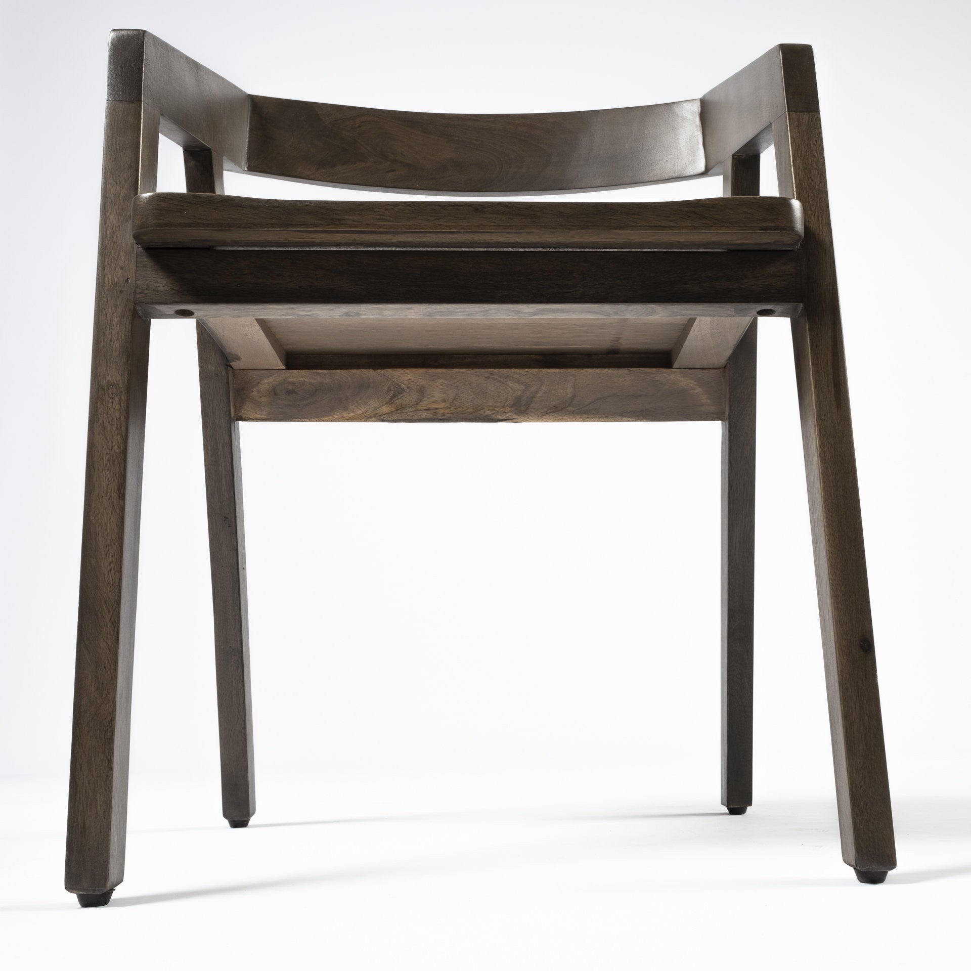 Set of Two Brown Wood Open Back Arm Chairs