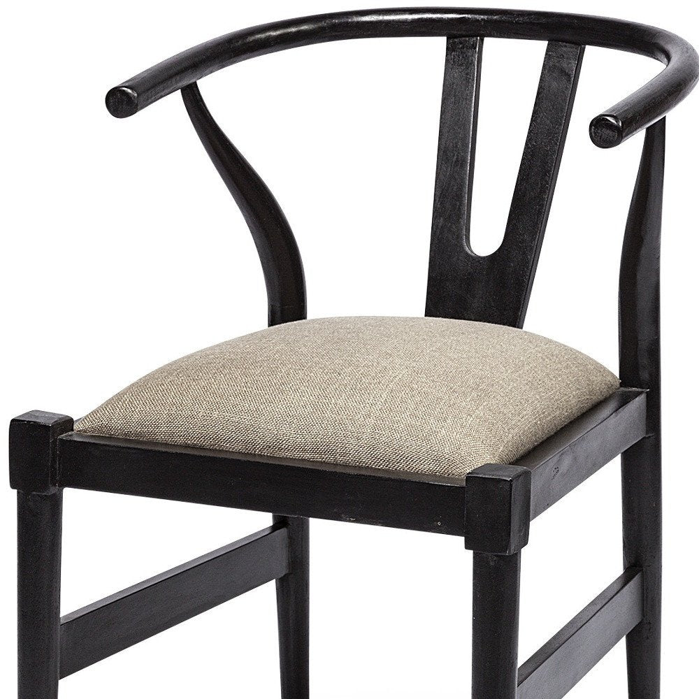 Beige and Black Upholstered Linen Wishbone Back Dining Side Chair