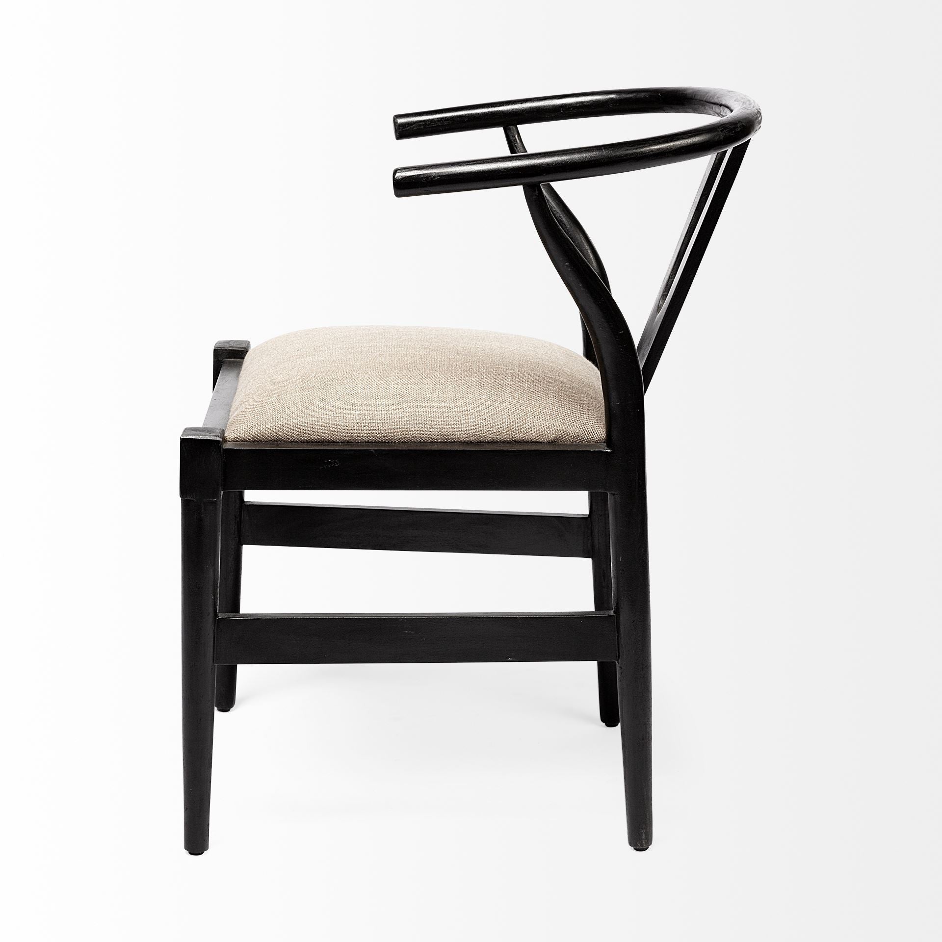 Beige and Black Upholstered Linen Wishbone Back Dining Side Chair