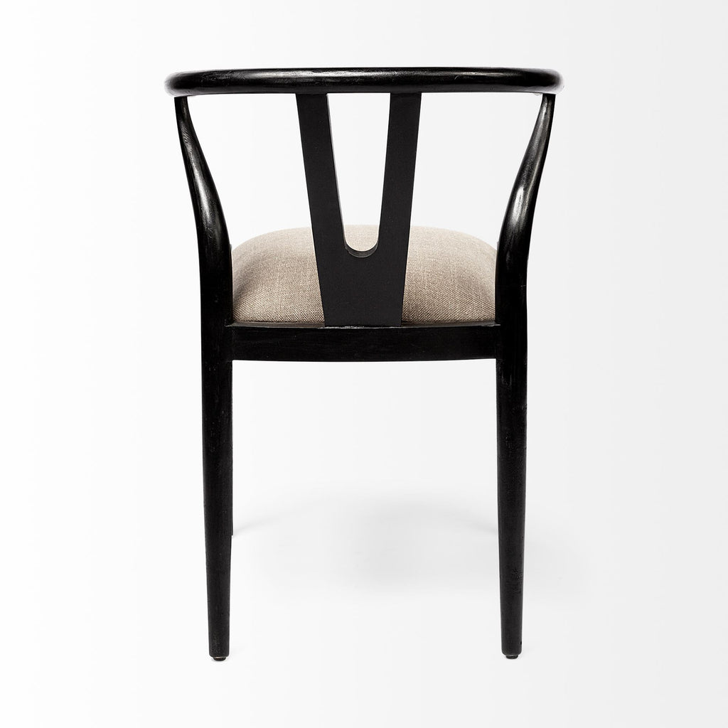 Beige and Black Upholstered Linen Wishbone Back Dining Side Chair