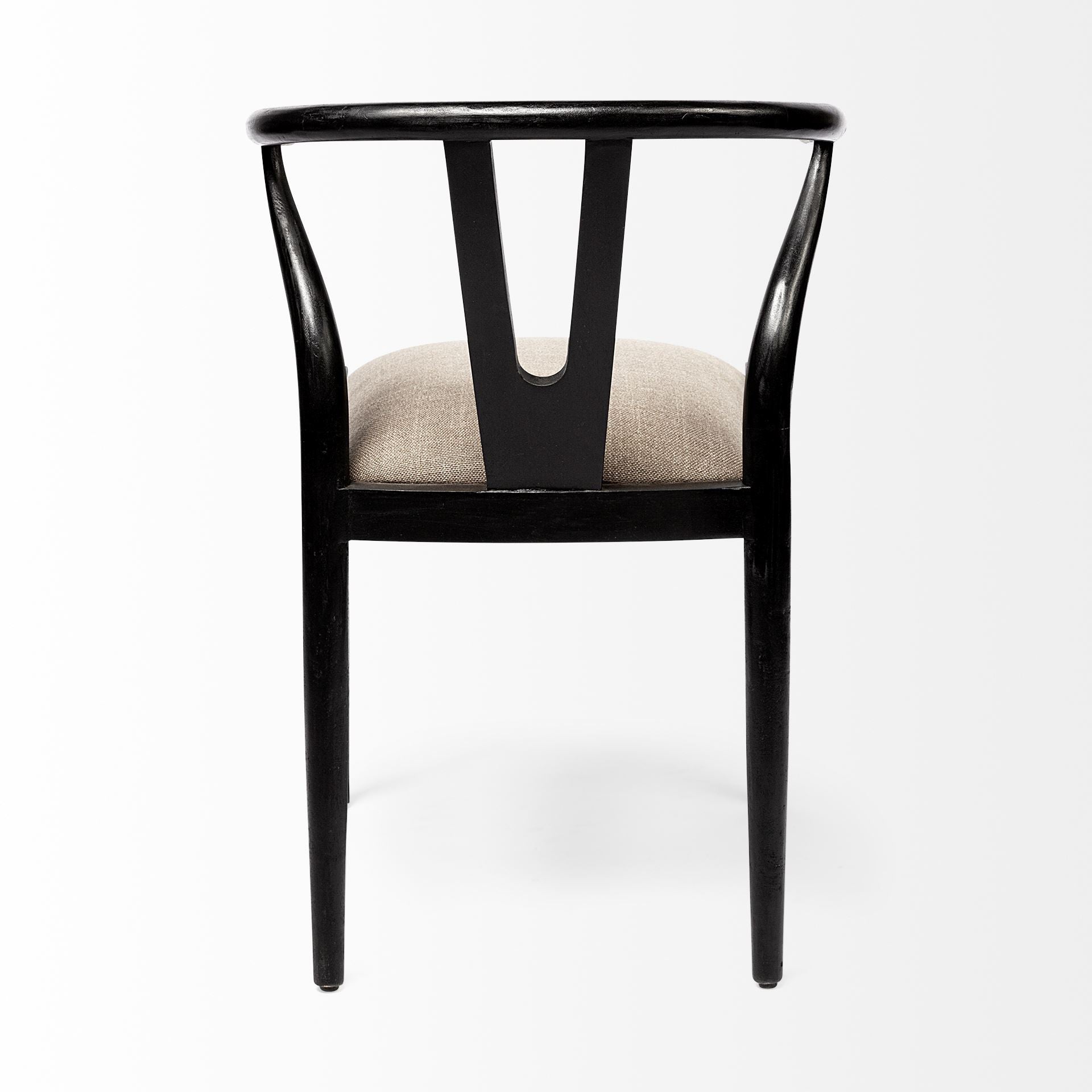 Beige and Black Upholstered Linen Wishbone Back Dining Side Chair