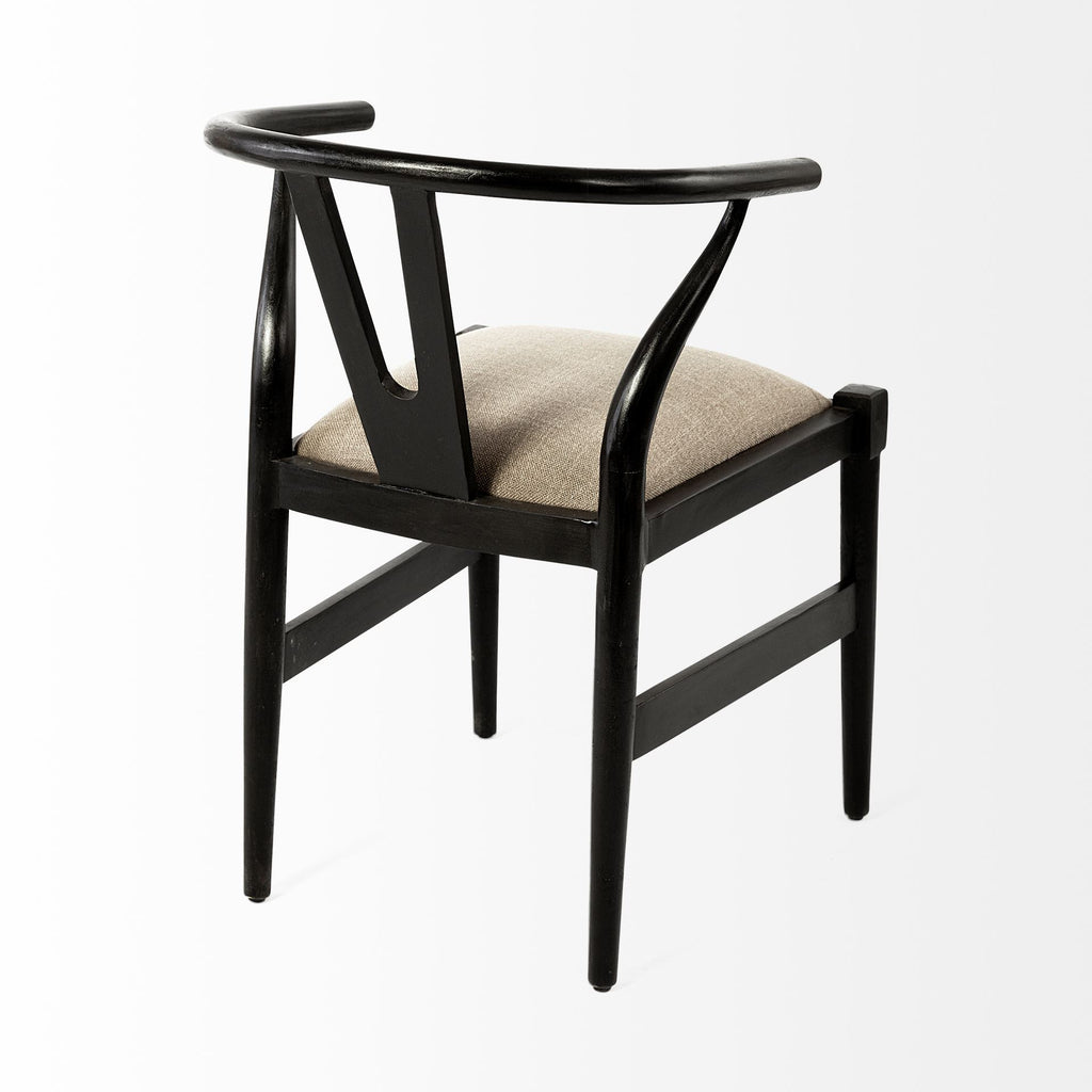 Beige and Black Upholstered Linen Wishbone Back Dining Side Chair