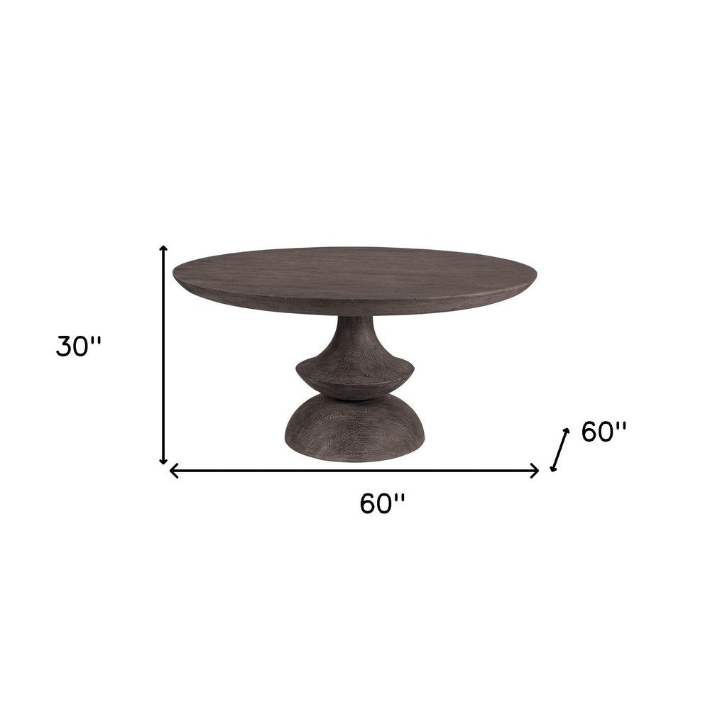 Gray Rounded Solid Wood Pedestal Base Dining Table - 60-inch