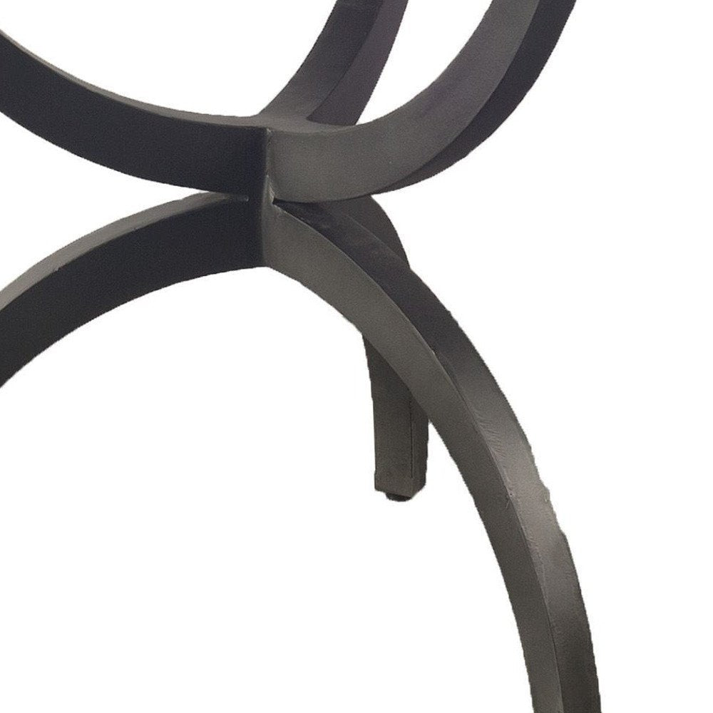 Off White and Black Rounded Marble and Metal Three Leg Base Dining Table