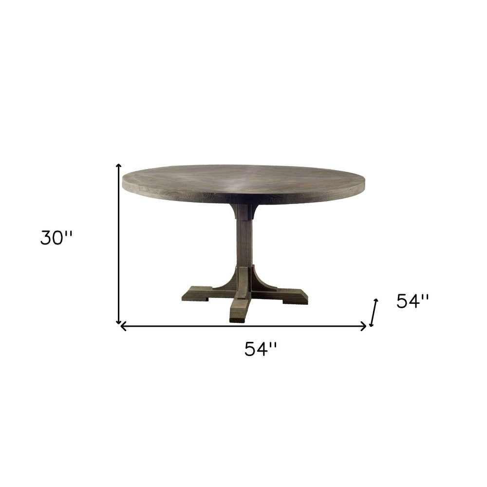 Brown Rounded Solid Wood Pedestal Base Dining Table - 54-inch