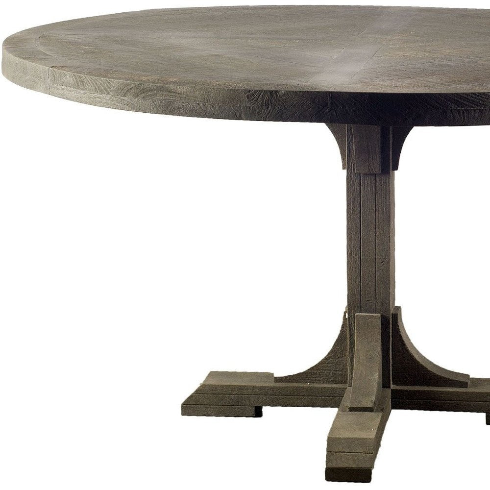 Brown Rounded Solid Wood Pedestal Base Dining Table - 54-inch