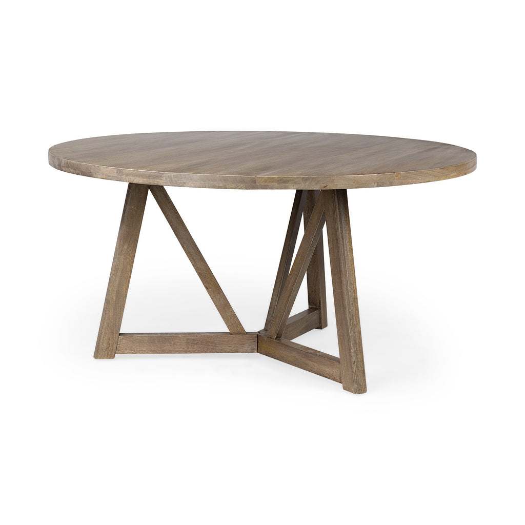 Brown Rounded Solid Wood Pedestal Base Dining Table - 60-inch