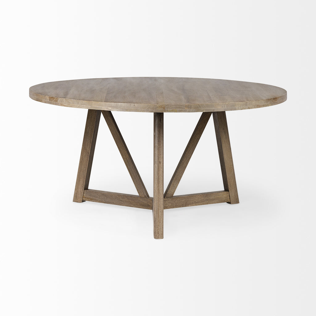 Brown Rounded Solid Wood Pedestal Base Dining Table - 60-inch