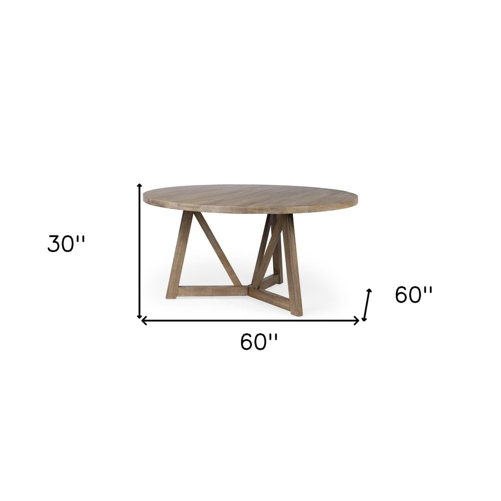 Brown Rounded Solid Wood Pedestal Base Dining Table - 60-inch