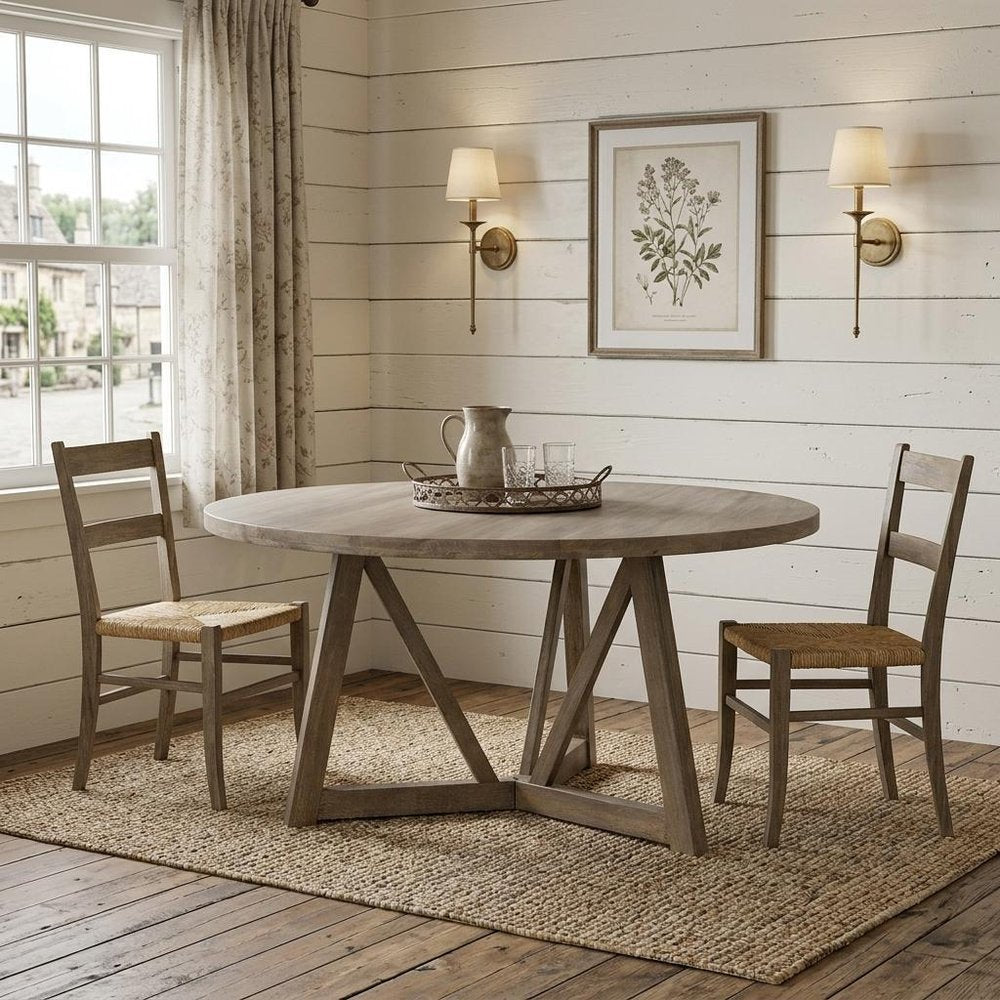 Brown Rounded Solid Wood Pedestal Base Dining Table - 60-inch