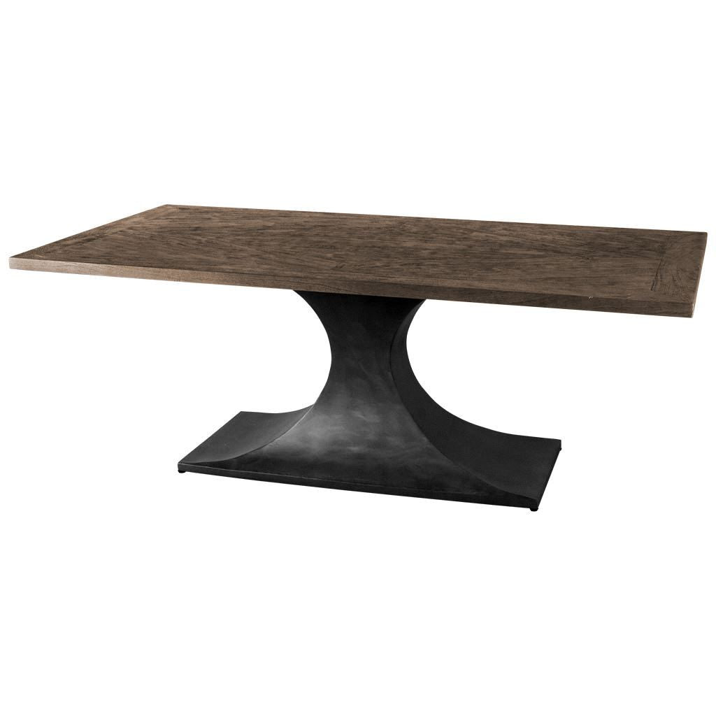 Brown and Black Solid Wood and Metal Pedestal Base Dining Table - 79-inch