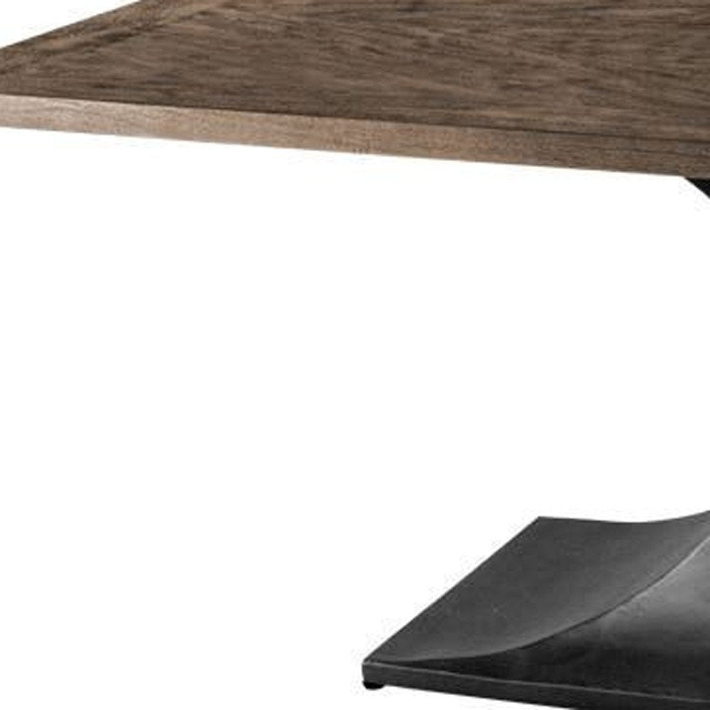 Brown and Black Solid Wood and Metal Pedestal Base Dining Table - 79-inch