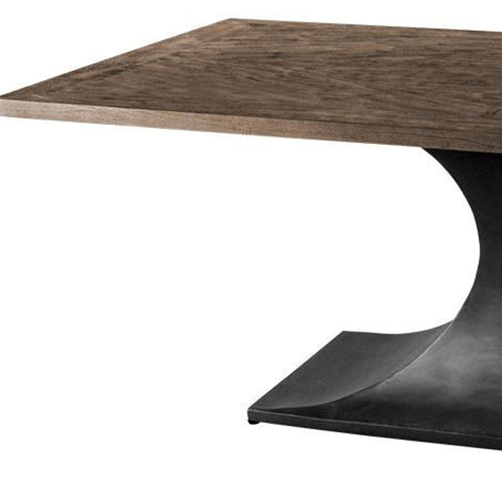 Brown and Black Solid Wood and Metal Pedestal Base Dining Table - 79-inch