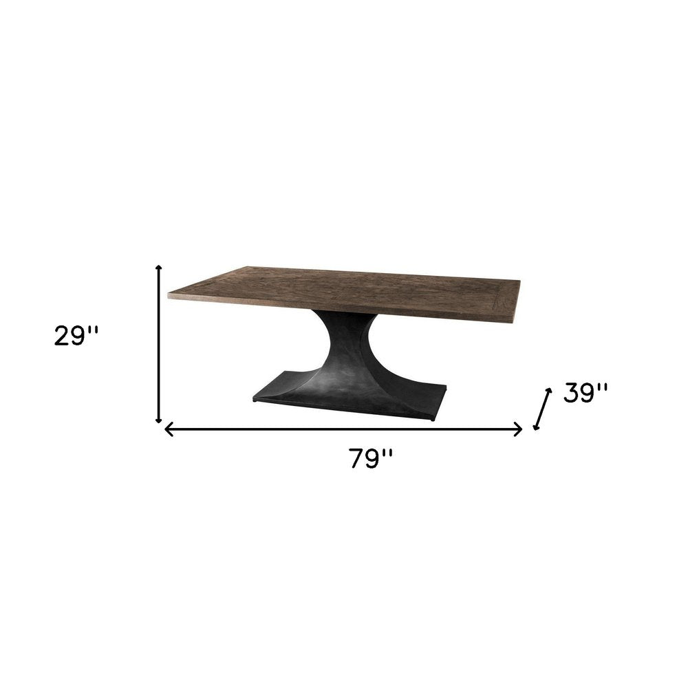 Brown and Black Solid Wood and Metal Pedestal Base Dining Table - 79-inch