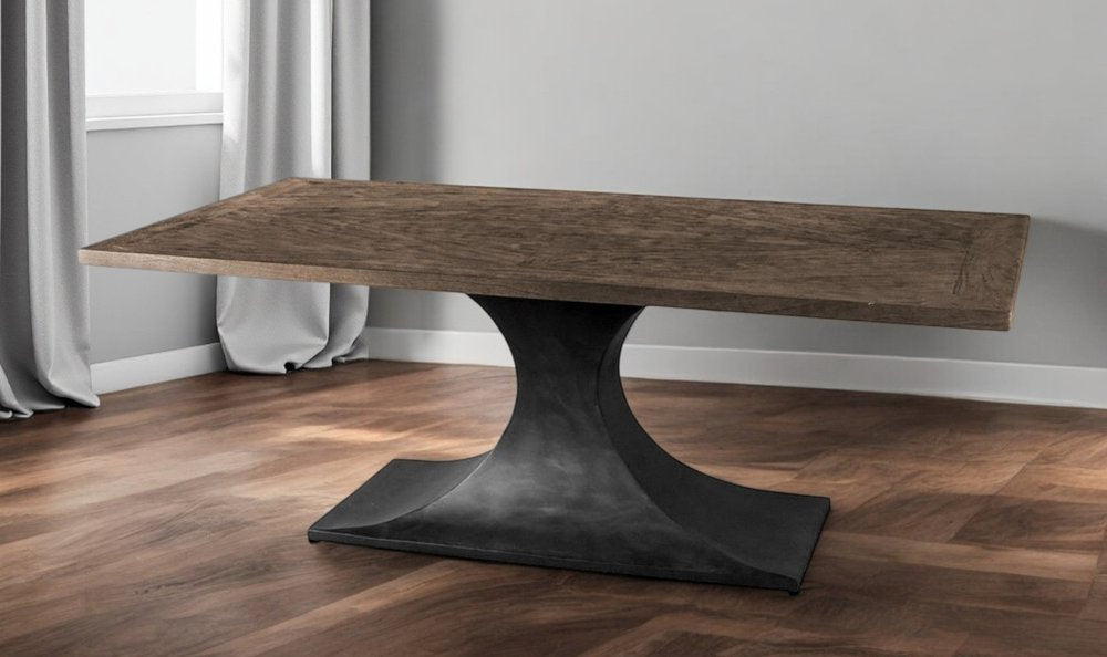 Brown and Black Solid Wood and Metal Pedestal Base Dining Table - 79-inch