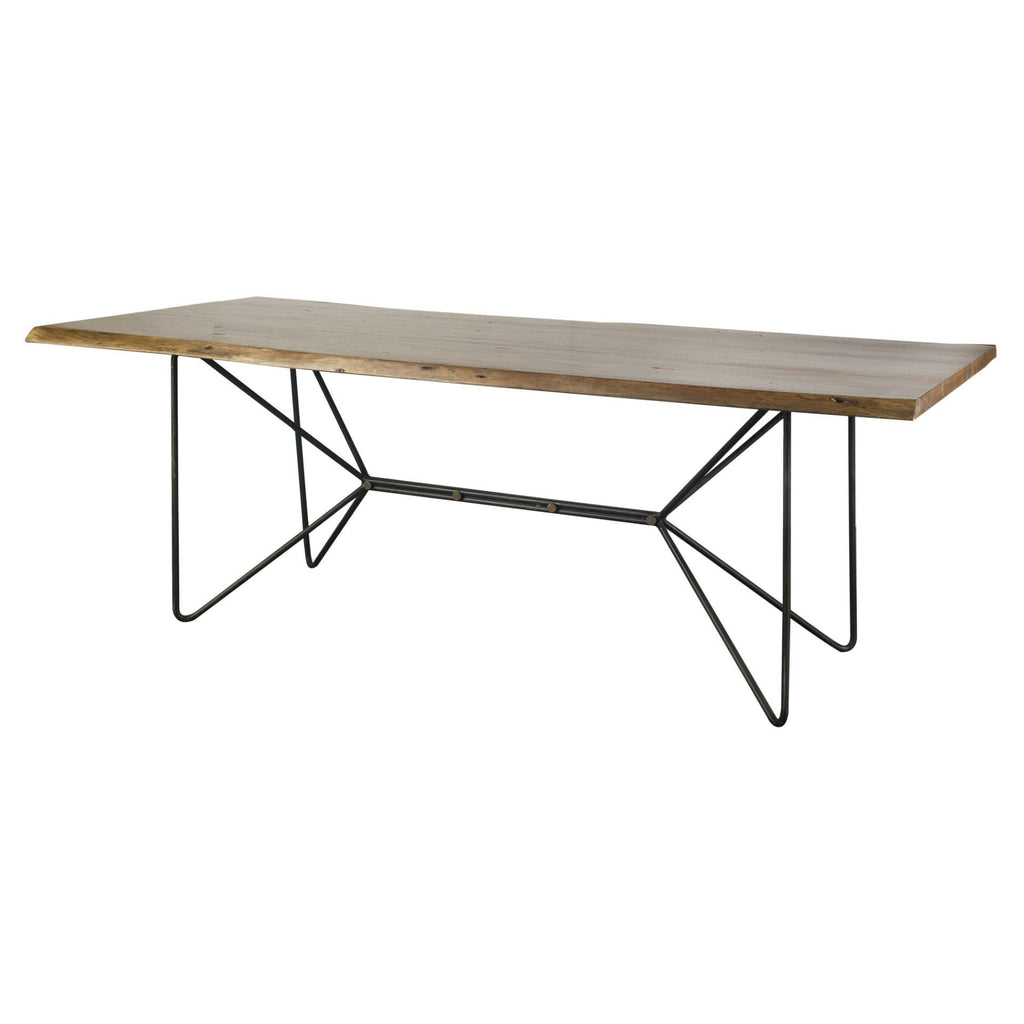 Natural and Black Solid Wood and Metal Trestle Base Dining Table - 84-inch