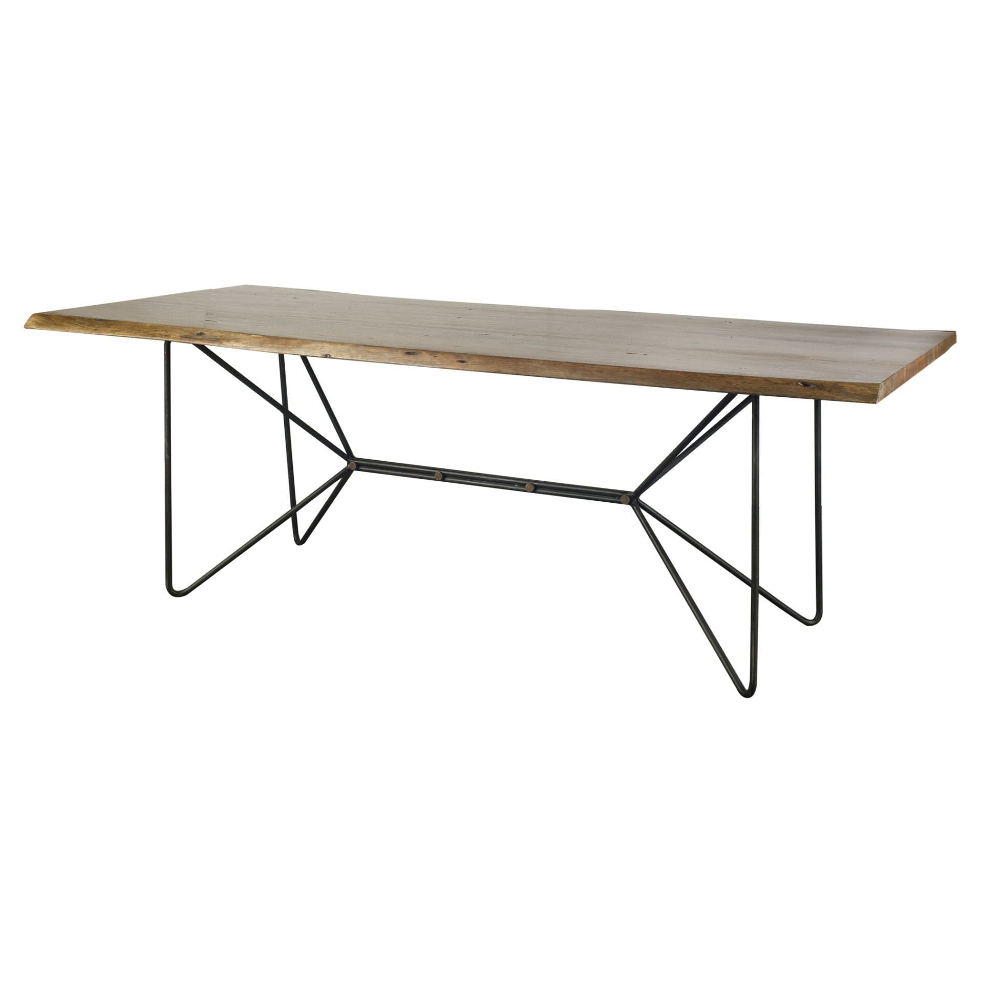 Natural and Black Solid Wood and Metal Trestle Base Dining Table - 84-inch
