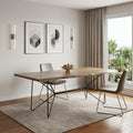 Natural and Black Solid Wood and Metal Trestle Base Dining Table - 84-inch