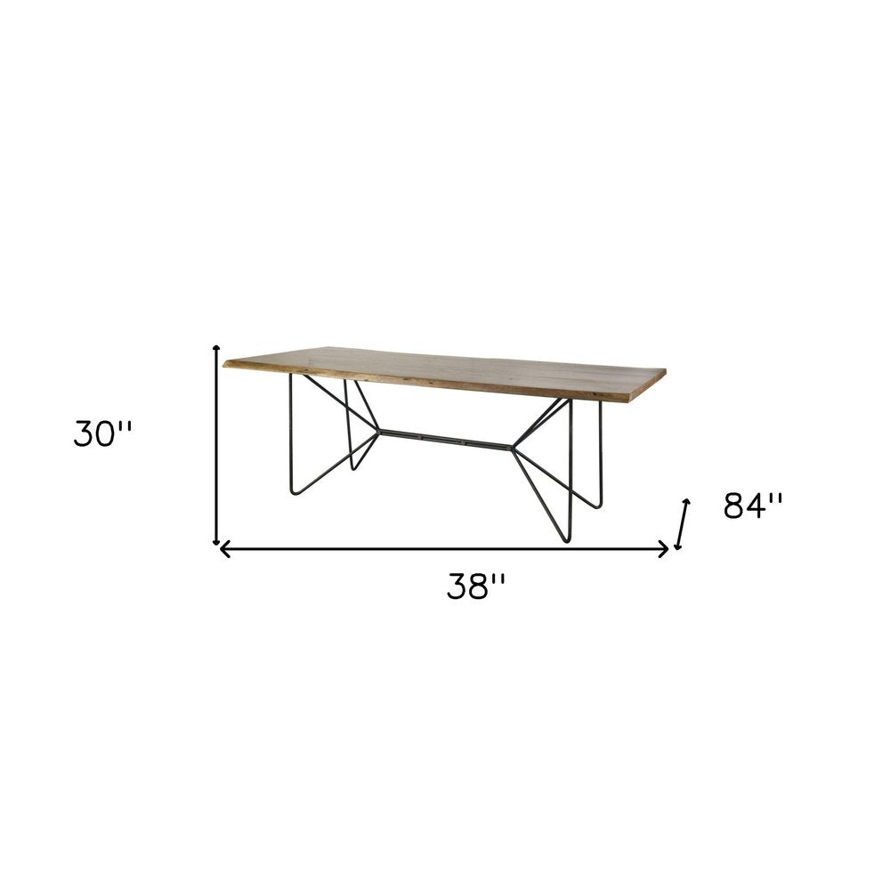 Natural and Black Solid Wood and Metal Trestle Base Dining Table - 84-inch