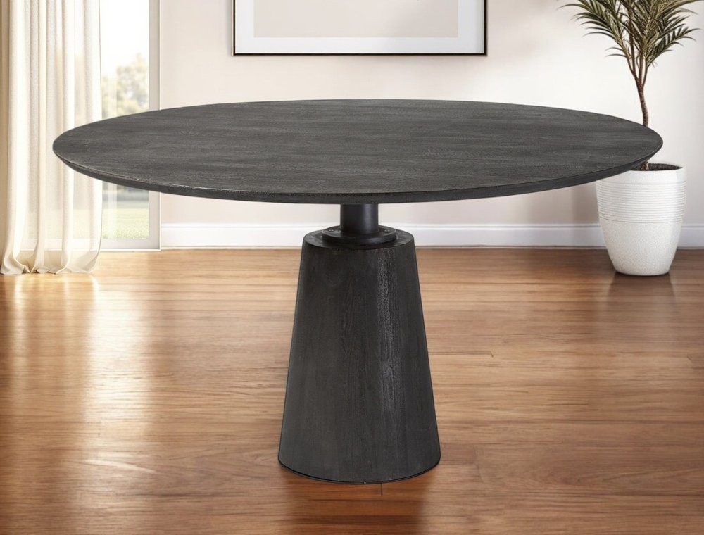 Brown Solid Wood and Iron Pedestal Base Round Top Dining Table - 54-inch