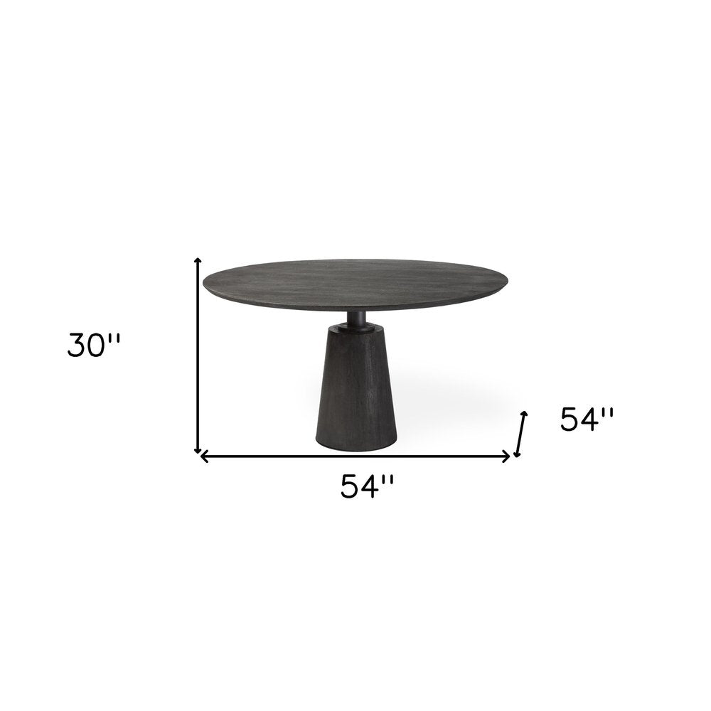 Brown Solid Wood and Iron Pedestal Base Round Top Dining Table - 54-inch