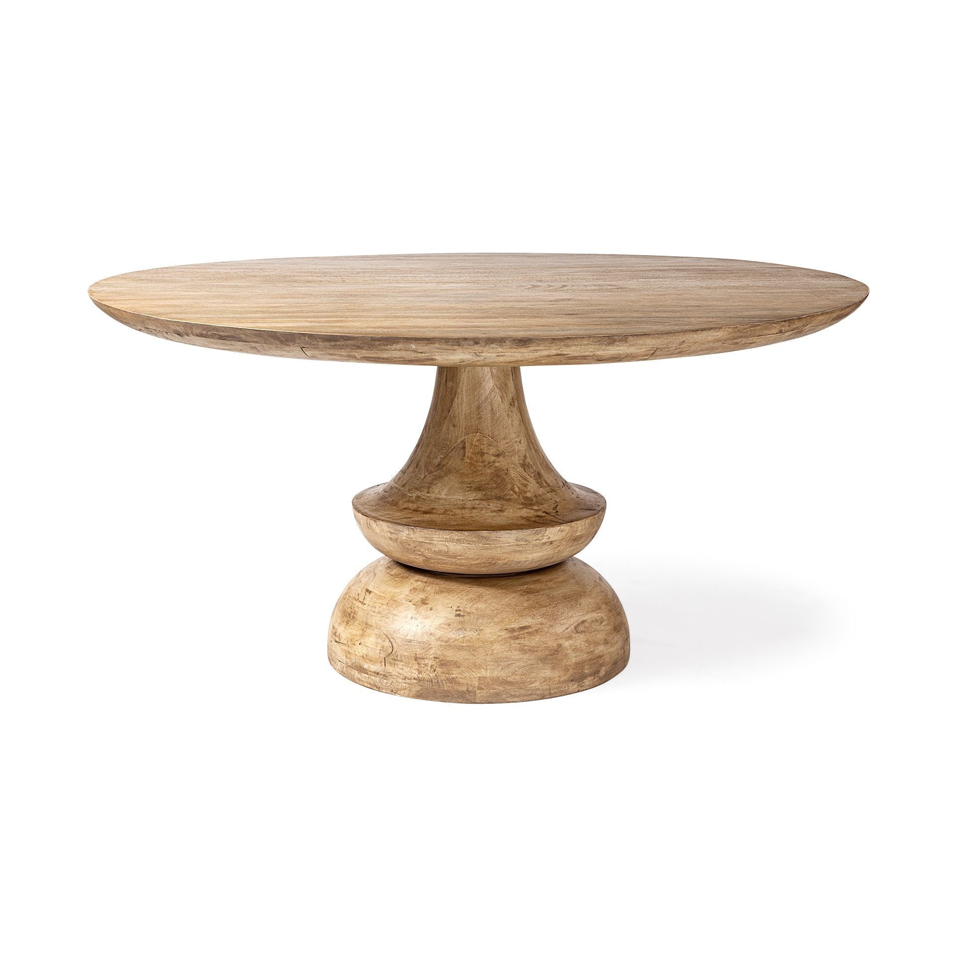 Natural Rounded Solid Wood Pedestal Base Dining Table - 60-inch