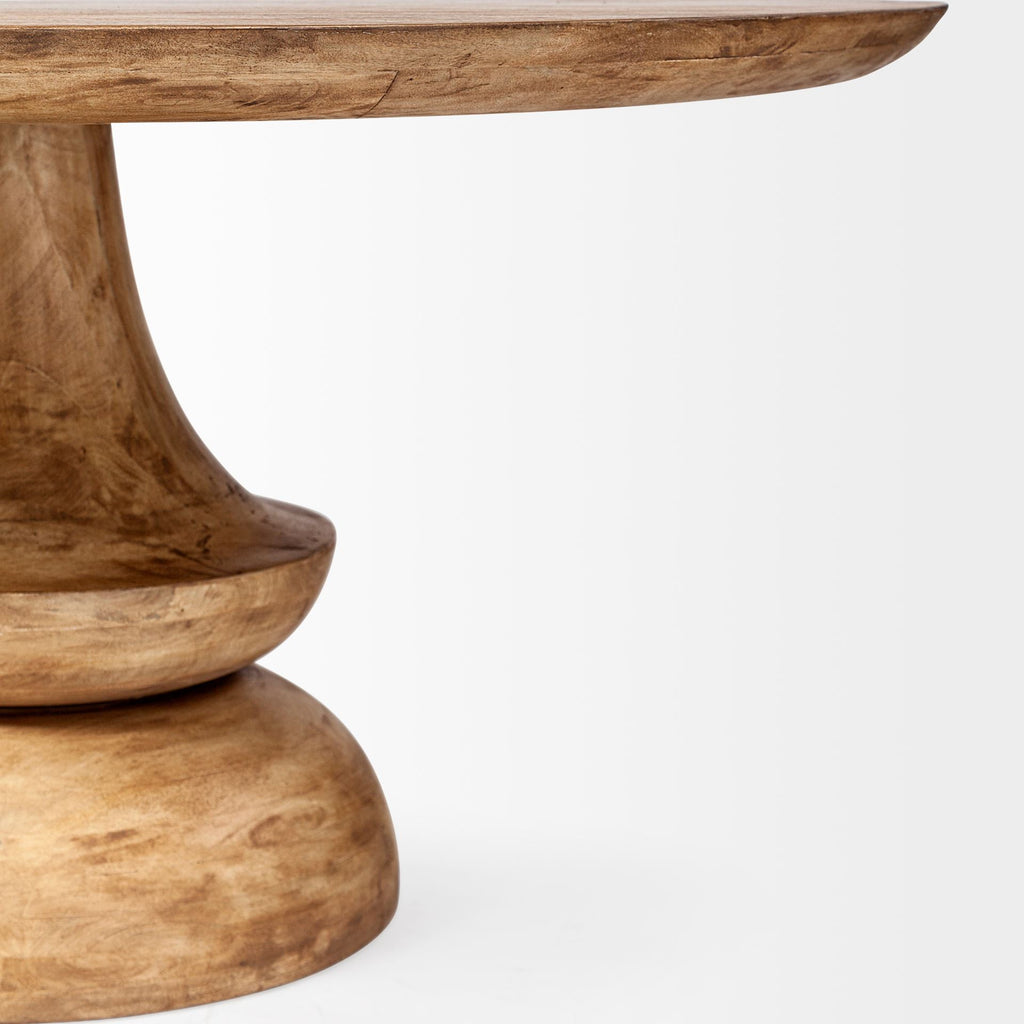 Natural Rounded Solid Wood Pedestal Base Dining Table - 60-inch